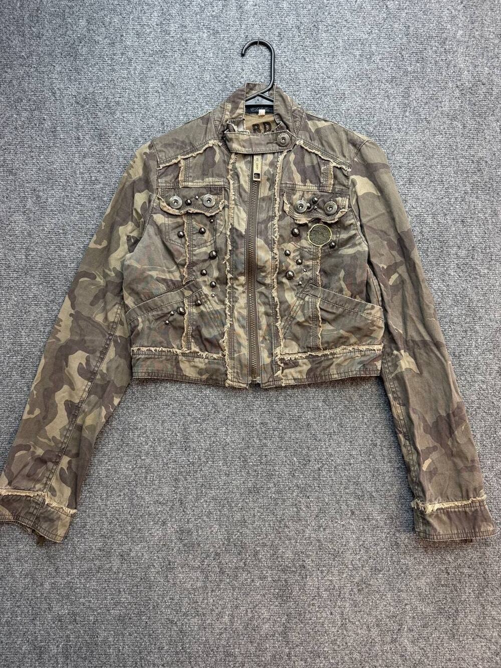 B.D. Denim Women's Size S Camo Studded Distressed Military Jacket